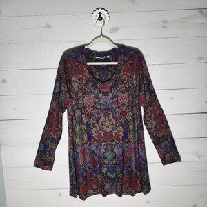 Soft Surroundings tunic top colorful BOHO scoop neck long sleeve. Hippie